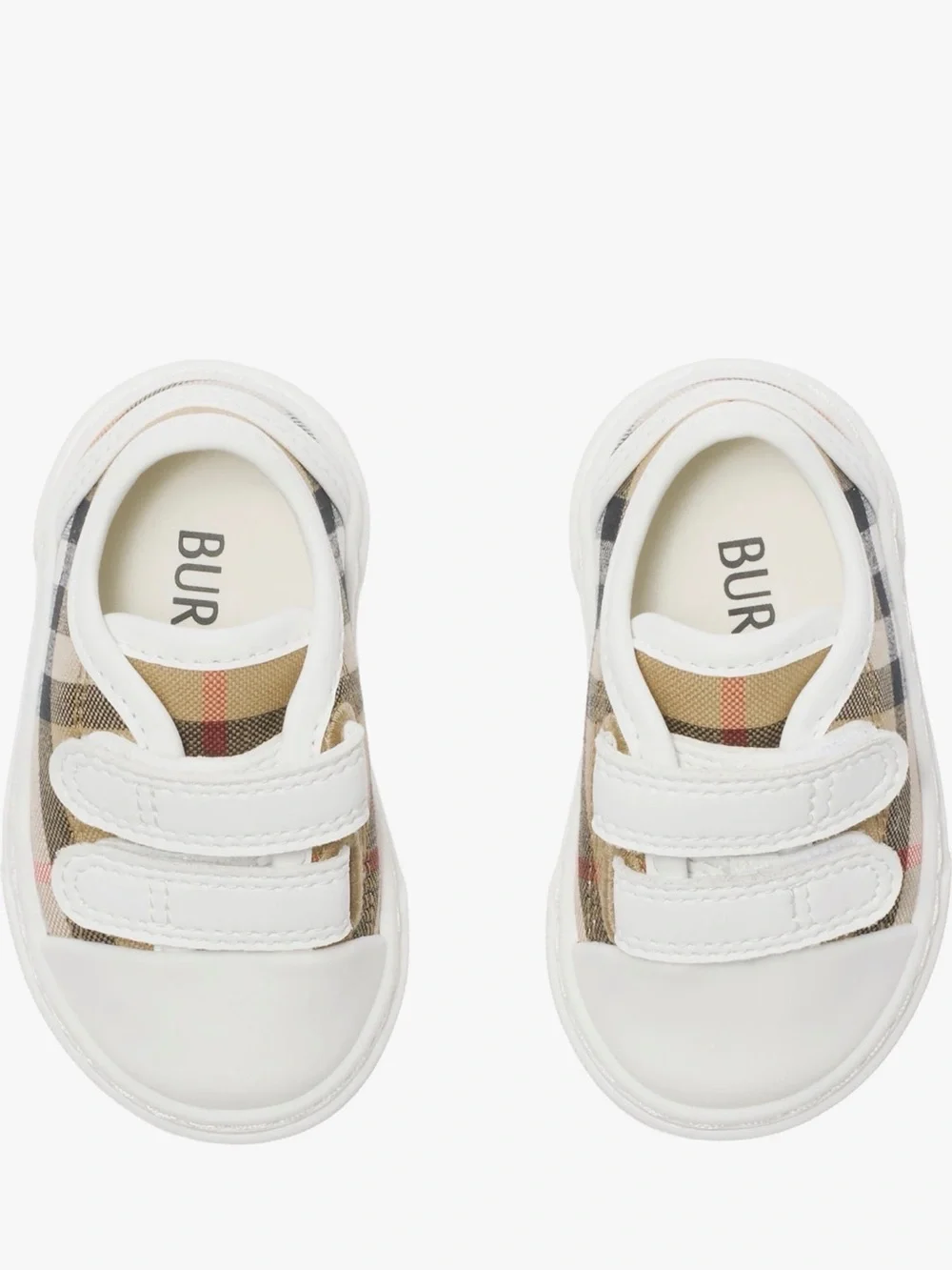 Burberry Kids Classic Nova Check Low-Top Sneakers in Beige and White
